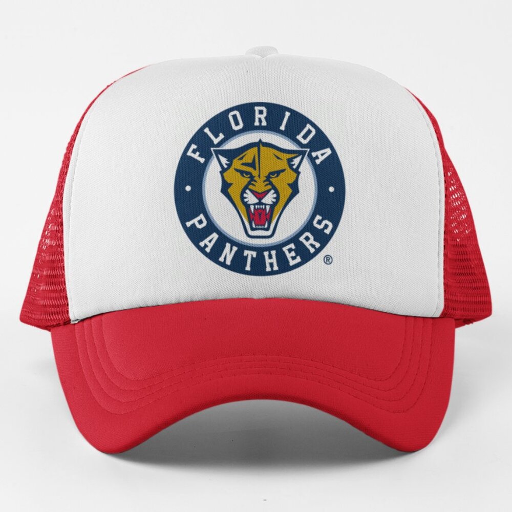 NEW Florida Panthers Roundel Foam Trucker Mesh Snapback Hat 2TONE RED WHITE